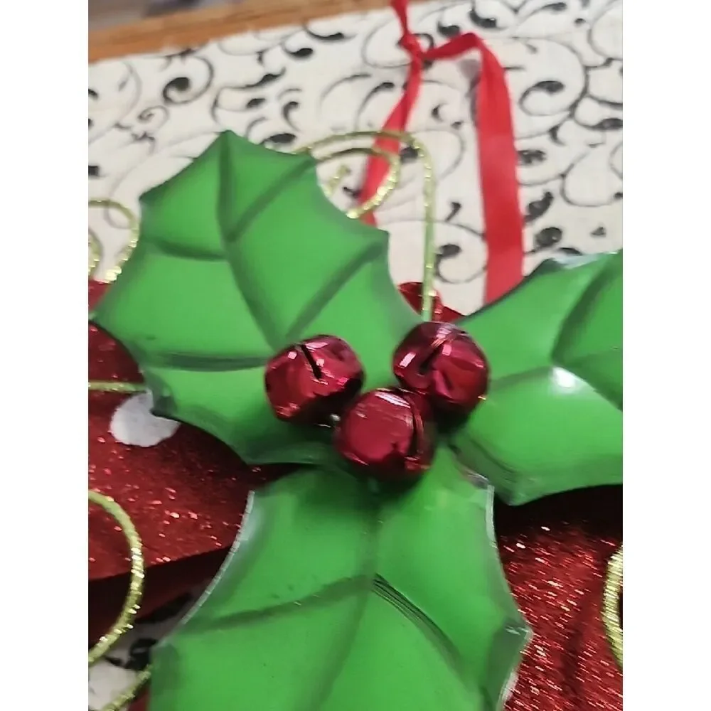 Holiday Red Polka Dot Bow with Green Holly Door Decration